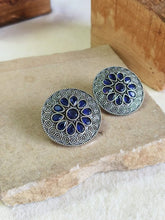 Oxidised Silver Round Gemstone Studs | Sarichka