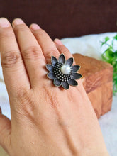 Antique Oxidised Flower Design Adjustable Ring | Sarichka