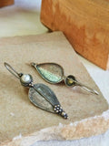 Oxidized Pearl Leaf Hook Earrings | Sarichka