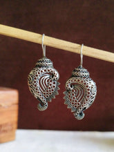 Silver Look-Alike Shankh Oxidised Hook Earrings | Sarichka
