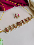 Gold-Plated Red Gemstone Pearl Choker Set | Sarichka