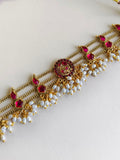 Gold-Plated Red Gemstone Pearl Choker Set | Sarichka