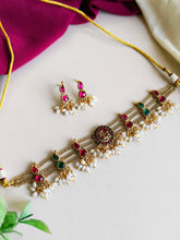 Gold-Plated Red & Green Gemstone Choker Set | Sarichka