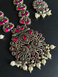 Traditional Silver Replica Pearl Drop Necklace | AMOLA