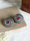 Oxidised Emerald Round Silver Studs | AMOLA