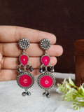 Silver Polish Hand-Painted Meenakari Dangler Earrings | AMOLA