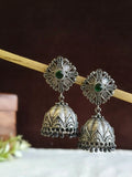Silver Oxidized Floral Stone Antique Jhumki | Sarichka