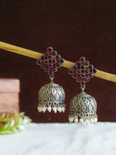 Oxidized Silver Jhumka with Stone & Pearl | Sarichka