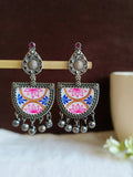 D Shaped Enamel Earrings with Small Ghungroo | Sarichka