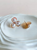 Gold Flower Pearl Anti-Tarnish Stud Earrings | Sarichka