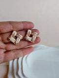 Gold Plated Textured Geometric Stud Earrings | AMOLA