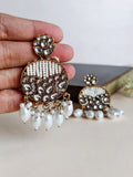 Golden Polki Pearl Chandelier Dangler Earrings | AMOLA