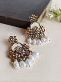 White Polki Kundan Wedding Chandbali Earrings | Sarichka
