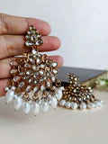 Gold Polki Kundan Pearl Drop Dangler | Sarichka