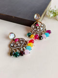 Multicolor Polki Diamond Golden Dangler Earring | Sarichka