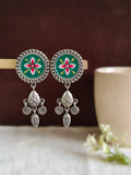 Oxidised Meenakari Round Dangler Earrings | AMOLA