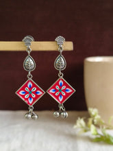 Hand Painted Oxidised Silver Enamel Earrings | Sarichka