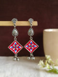 Hand Painted Oxidised Silver Enamel Earrings | AMOLA