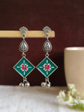 Hand Painted Oxidised Silver Enamel Earrings | AMOLA