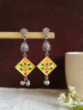 Hand Painted Oxidised Silver Enamel Earrings | AMOLA