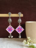 Hand Painted Oxidised Silver Enamel Earrings | AMOLA