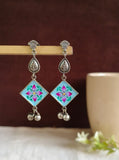 Hand Painted Oxidised Silver Enamel Earrings | AMOLA