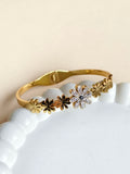 Golden Toned Floral Crystal open Bangle Bracelet