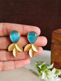 Golden Monalisa Leaf Shine Stud Earrings | AMOLA