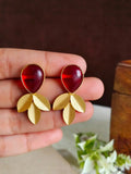 Golden Monalisa Leaf Shine Stud Earrings | AMOLA