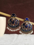 Enamel Meenakari Peacock Earrings with Pearl Dangles