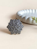 Oxidized Silver Plated Lotus Om Ring | AMOLA