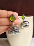 German Silver Oxidised Pan Pearl Jhumka Earrings for Tradition | AMOLA