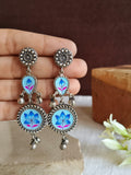 Oxidized Silver Meenakari Ghungroo Earrings