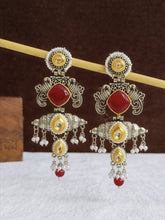Dual Tone Oxidised Stone Studded Drop Earrings | AMOLA