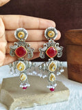 Dual Tone Oxidised Stone Studded Drop Earrings | AMOLA