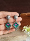 Oxidized Silver Enamel Drop Earrings | AMOLA