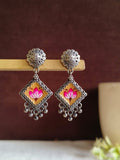 Oxidized Silver Enamel Drop Earrings | AMOLA