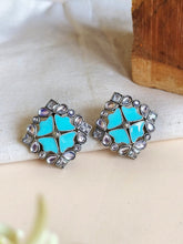 Oxidized Silver Floral Enamel Stud Earrings | AMOLA