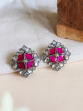 Oxidized Silver Floral Enamel Stud Earrings | AMOLA