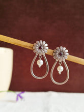 Silver Oxidised Tribal Floral Earrings | AMOLA