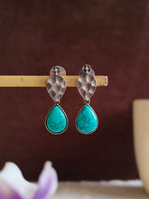 Hammered Turquoise Teardrop Dangle Earrings | AMOLA