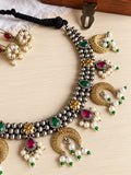 Dual Tone Pearl Oxidized Necklace | AMOLA