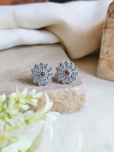 Silver Polish Oxidized Floral Stud Earrings for Casual Chic | Sarichka