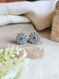 Silver Polish Oxidized Floral Stud Earrings for Casual Chic | Sarichka