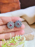 Silver Polish Oxidized Floral Stud Earrings for Casual Chic | Sarichka