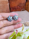 Silver Look-Alike Oxidized Floral Stud Earrings for Casual Elegance | Sarichka