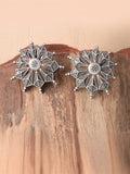 Silver Oxidised Floral Stud Earrings | Sarichka