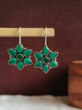 Oxidised Floral Hook Earrings with Multi-Color Stones | Sarichka