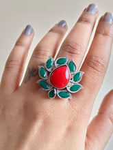 Stone Stud Lotus Oxidised Rings | Sarichka