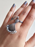 Trendy Oxidized Ring With Pearl Work